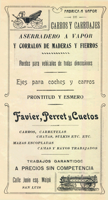 Publicidad aparecida en el Tomo II de La Guía de San Luis - año 1909.
